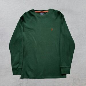 Vintage Polo Ralph Lauren Henley Thermal Green Long Sleeve Shirt Waffle Knit XL